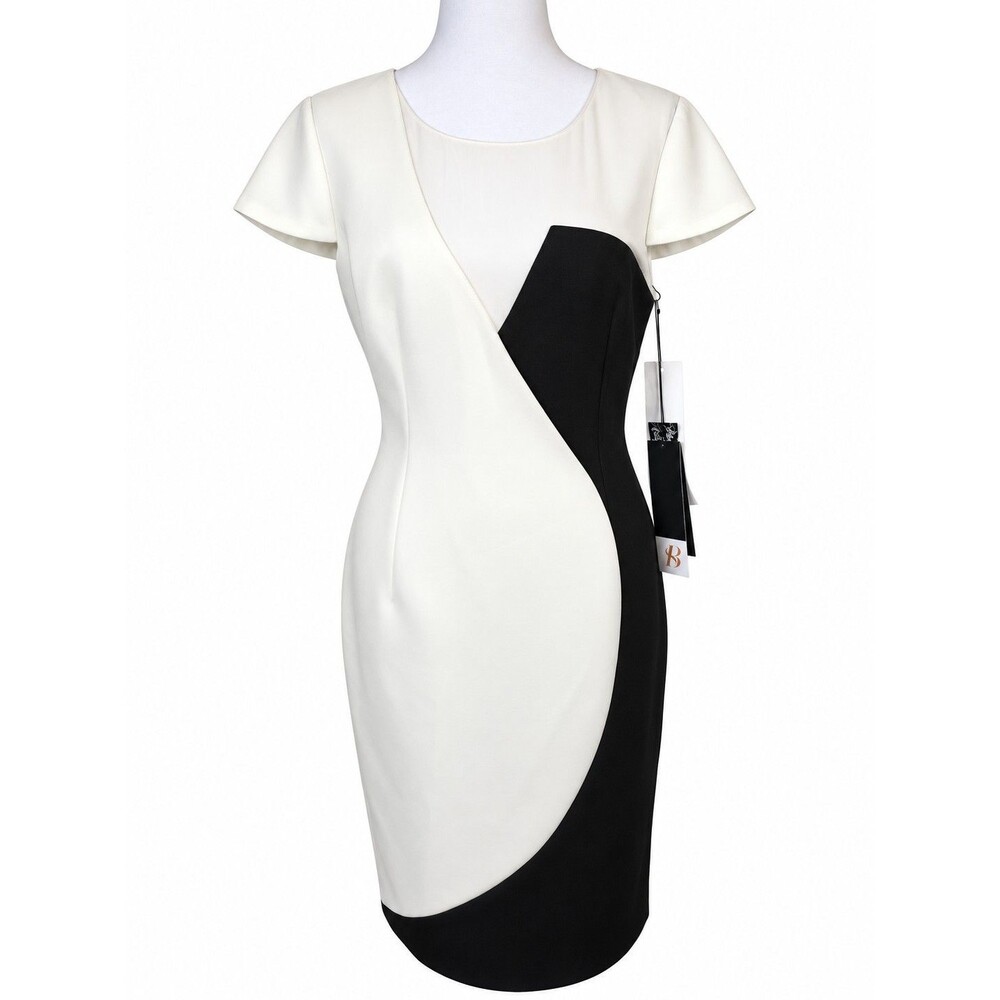 NWT Sachin & Babi Ivory Black Colorblock Sheath Cocktail Dress Size 8 $425 MSRP